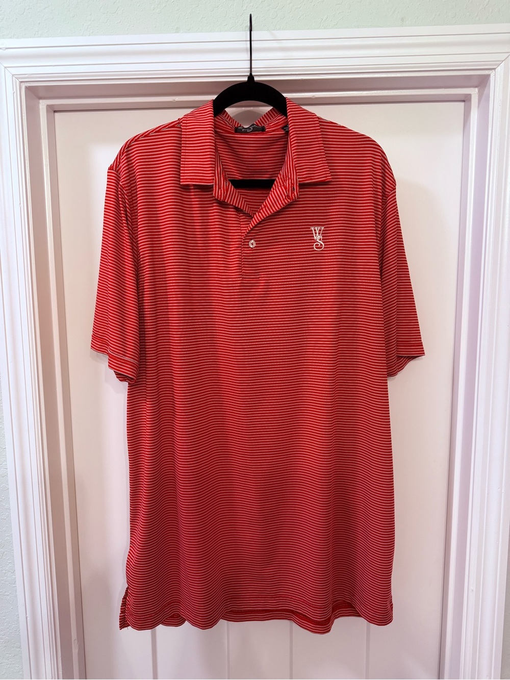 Red Striped Short-Sleeve Polo with Windstone logo